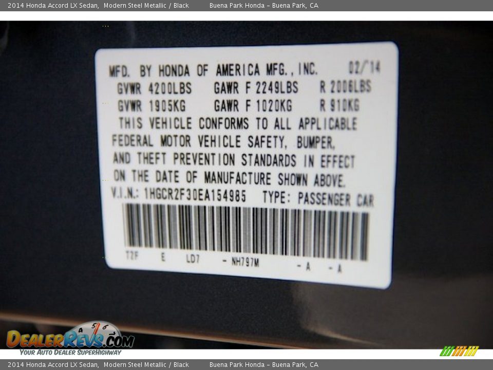 2014 Honda Accord LX Sedan Modern Steel Metallic / Black Photo #20