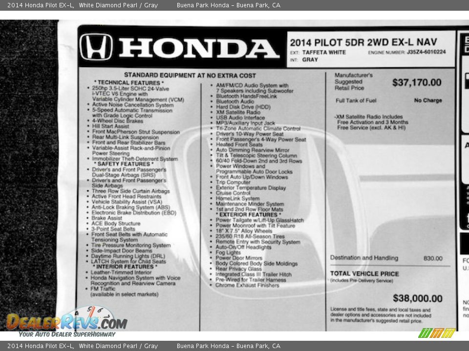 2014 Honda Pilot EX-L White Diamond Pearl / Gray Photo #22