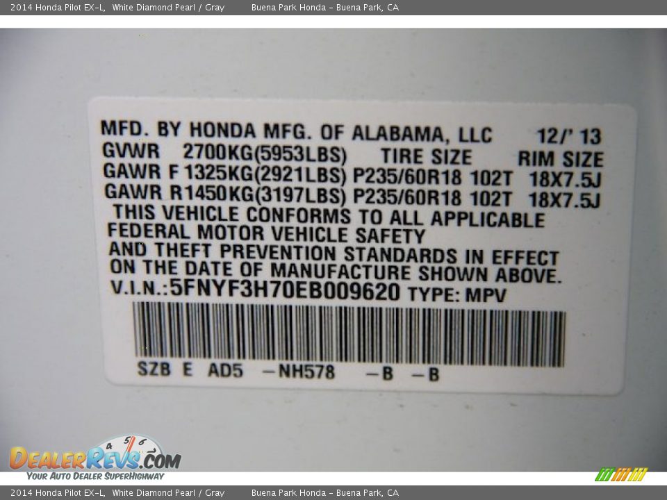 2014 Honda Pilot EX-L White Diamond Pearl / Gray Photo #24