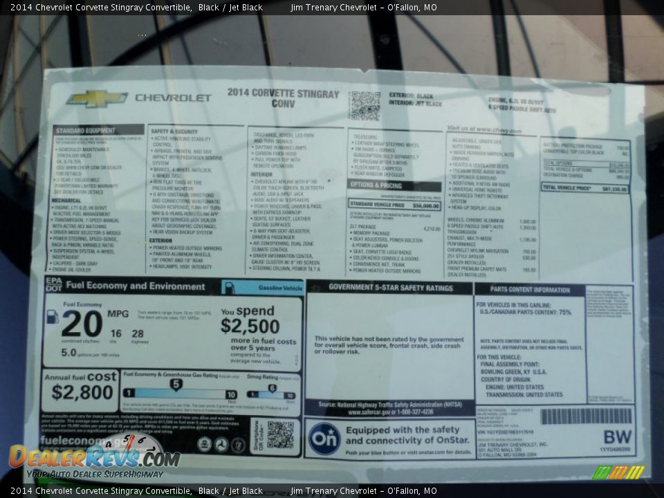 2014 Chevrolet Corvette Stingray Convertible Window Sticker Photo #18