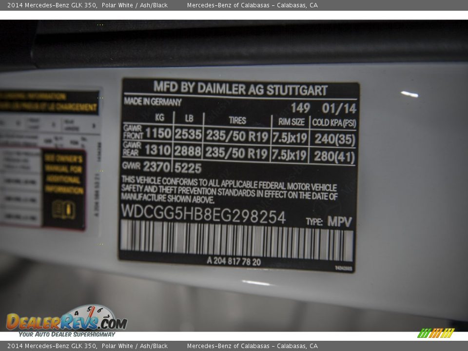 2014 Mercedes-Benz GLK 350 Polar White / Ash/Black Photo #7