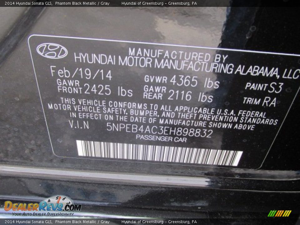 2014 Hyundai Sonata GLS Phantom Black Metallic / Gray Photo #15