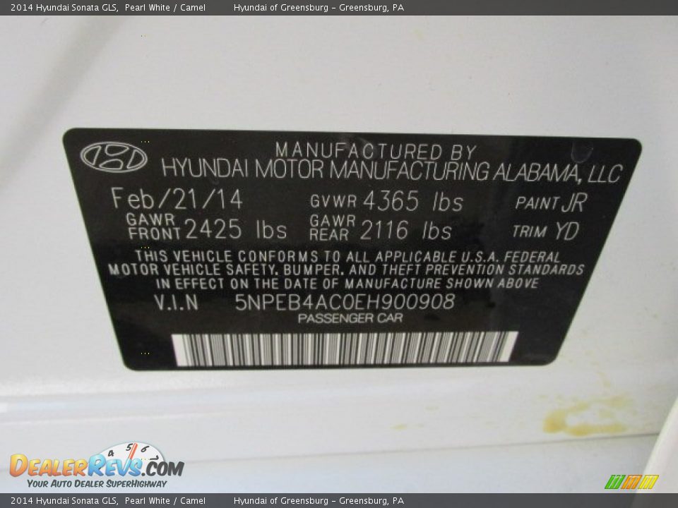 2014 Hyundai Sonata GLS Pearl White / Camel Photo #15