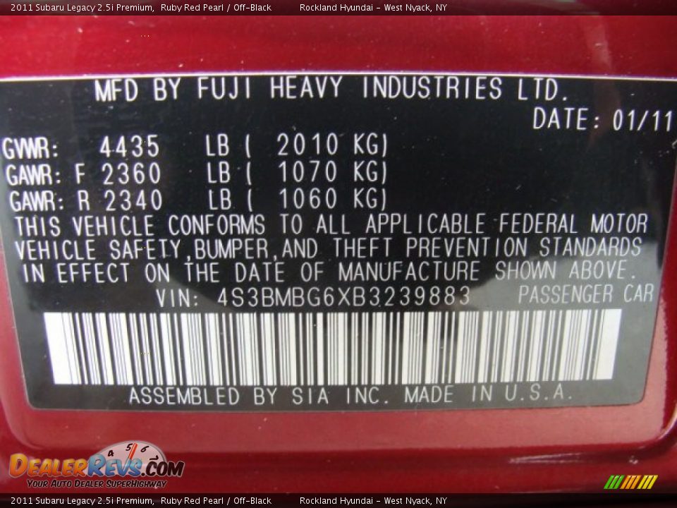 2011 Subaru Legacy 2.5i Premium Ruby Red Pearl / Off-Black Photo #31