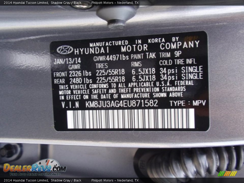 2014 Hyundai Tucson Limited Shadow Gray / Black Photo #35