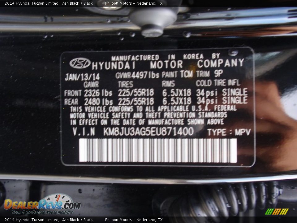 2014 Hyundai Tucson Limited Ash Black / Black Photo #34