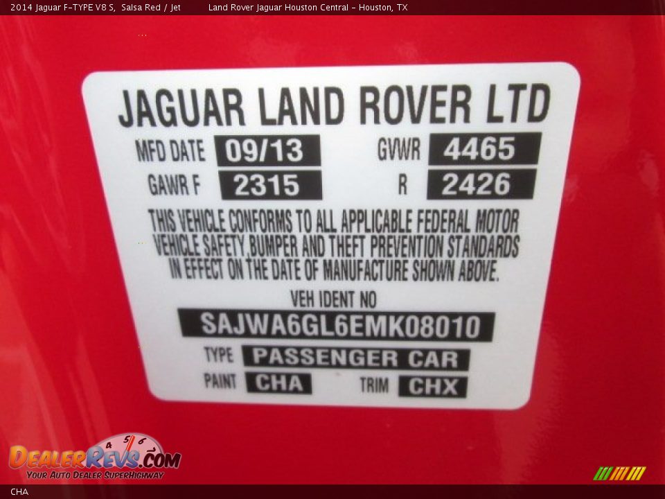 Jaguar Color Code CHA Salsa Red