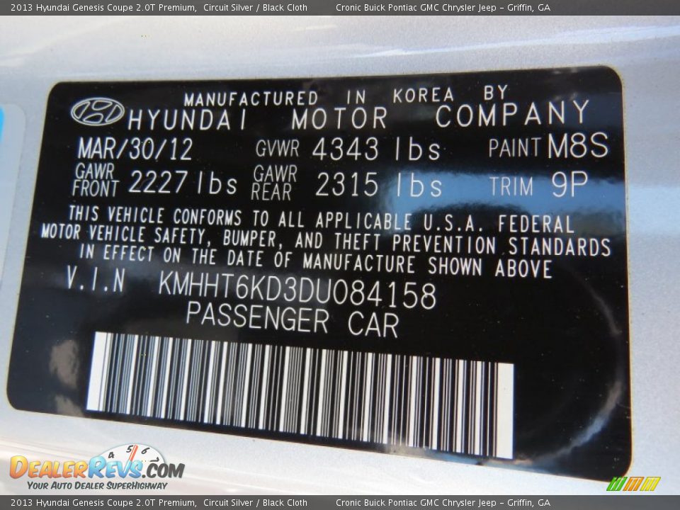 2013 Hyundai Genesis Coupe 2.0T Premium Circuit Silver / Black Cloth Photo #22