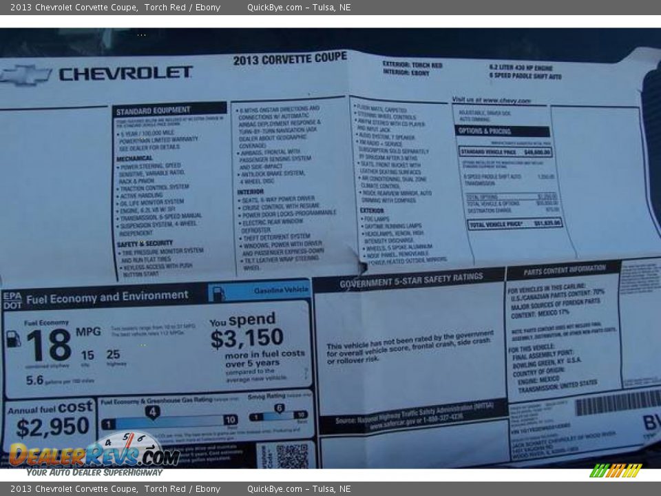 2013 Chevrolet Corvette Coupe Window Sticker Photo #23