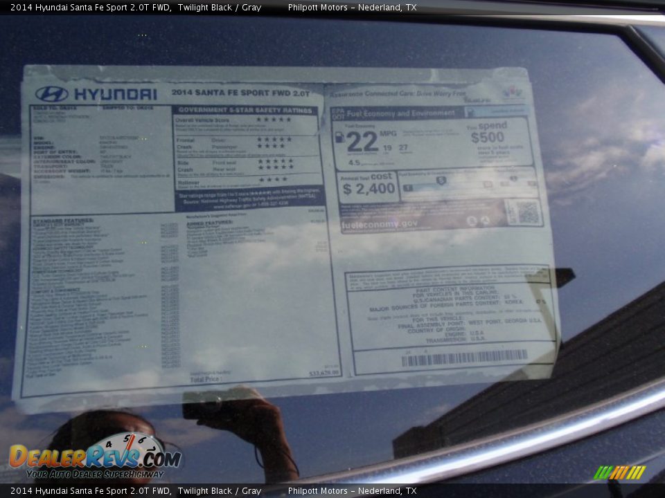 2014 Hyundai Santa Fe Sport 2.0T FWD Twilight Black / Gray Photo #35