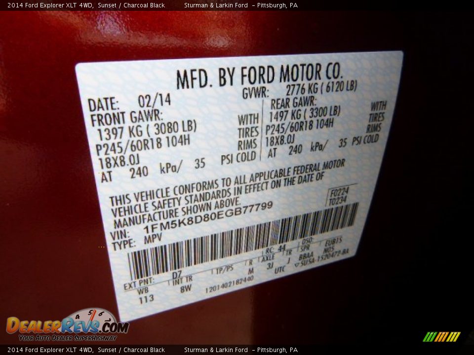 2014 Ford Explorer XLT 4WD Sunset / Charcoal Black Photo #13