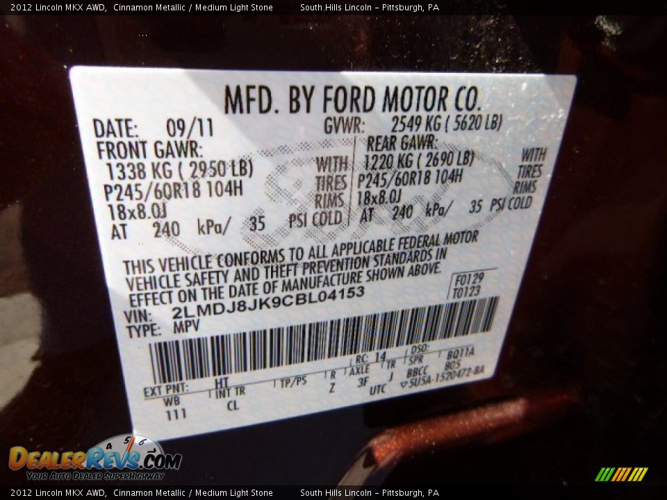 2012 Lincoln MKX AWD Cinnamon Metallic / Medium Light Stone Photo #23