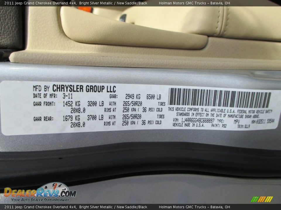 2011 Jeep Grand Cherokee Overland 4x4 Bright Silver Metallic / New Saddle/Black Photo #6