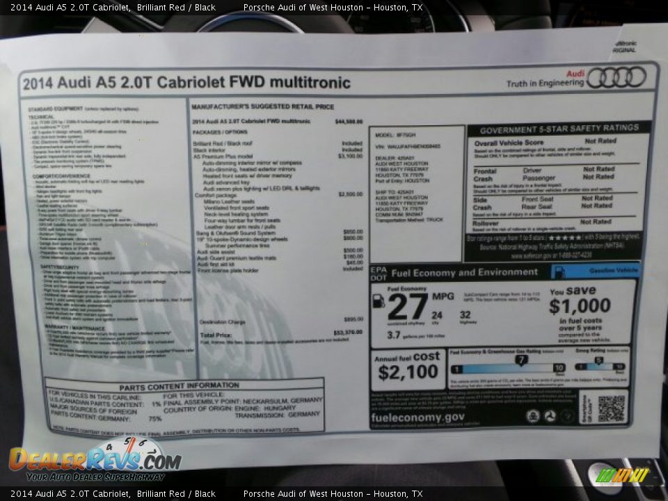 2014 Audi A5 2.0T Cabriolet Window Sticker Photo #26