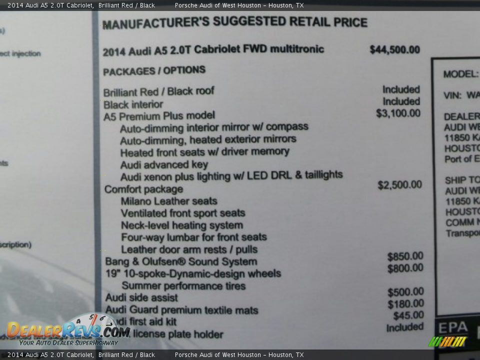 2014 Audi A5 2.0T Cabriolet Window Sticker Photo #27