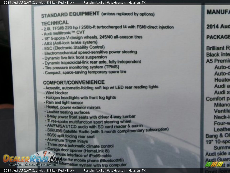 2014 Audi A5 2.0T Cabriolet Window Sticker Photo #28