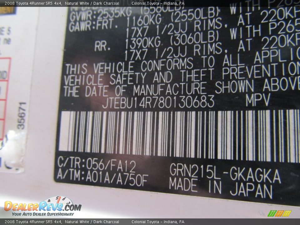 2008 Toyota 4Runner SR5 4x4 Natural White / Dark Charcoal Photo #18