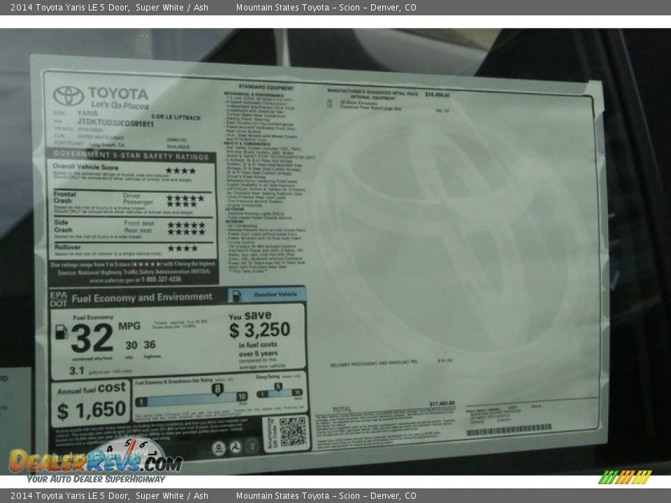 2014 Toyota Yaris LE 5 Door Super White / Ash Photo #10