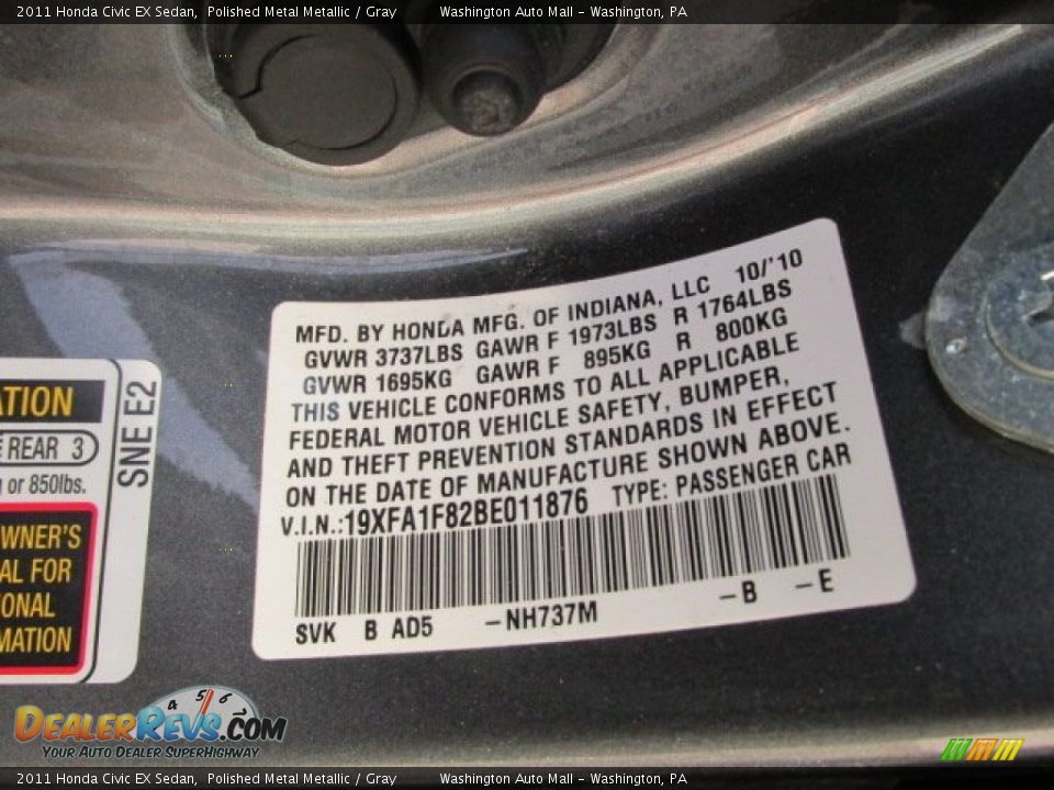 2011 Honda Civic EX Sedan Polished Metal Metallic / Gray Photo #19