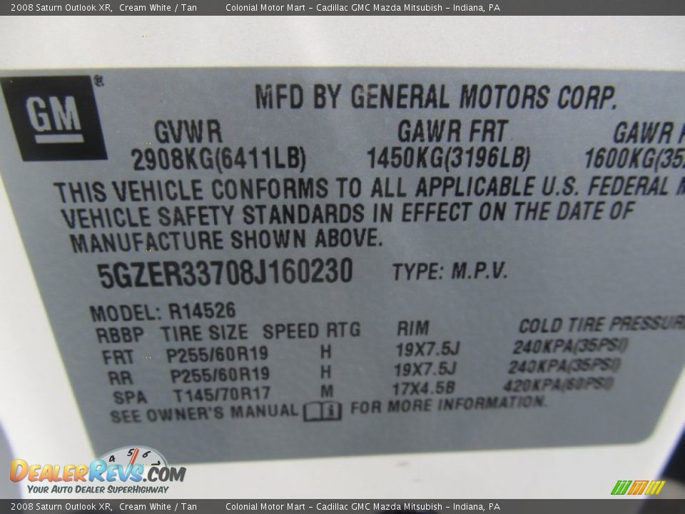2008 Saturn Outlook XR Cream White / Tan Photo #19