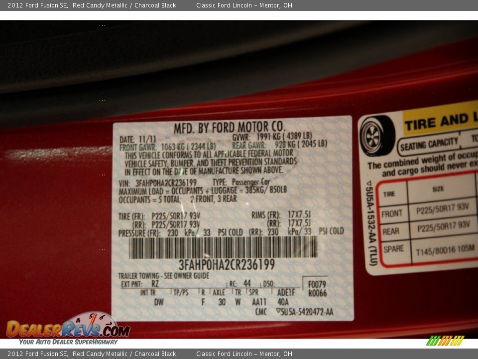 2012 Ford Fusion SE Red Candy Metallic / Charcoal Black Photo #17