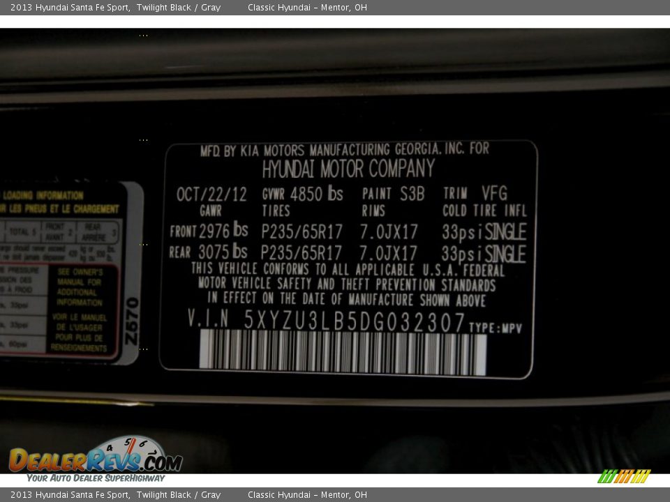 2013 Hyundai Santa Fe Sport Twilight Black / Gray Photo #20