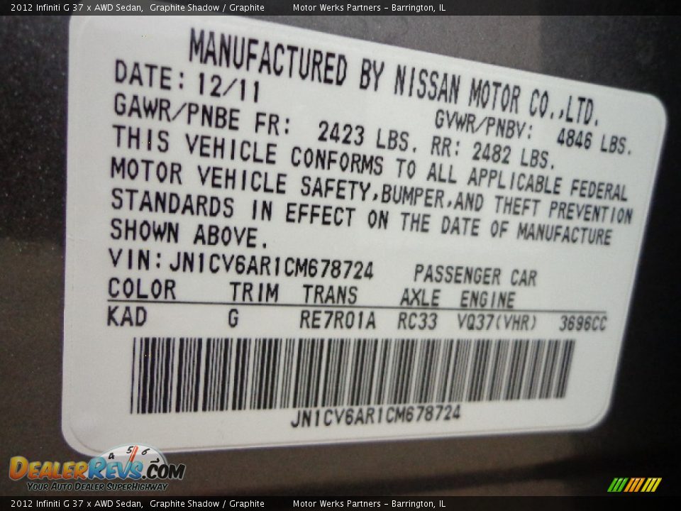 2012 Infiniti G 37 x AWD Sedan Graphite Shadow / Graphite Photo #20