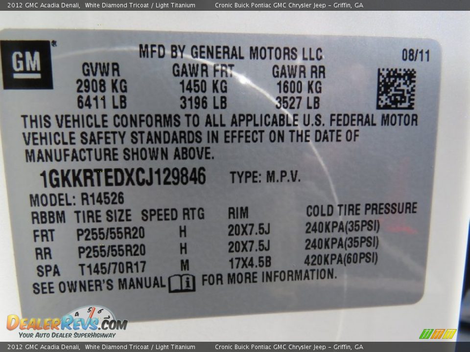 2012 GMC Acadia Denali White Diamond Tricoat / Light Titanium Photo #29