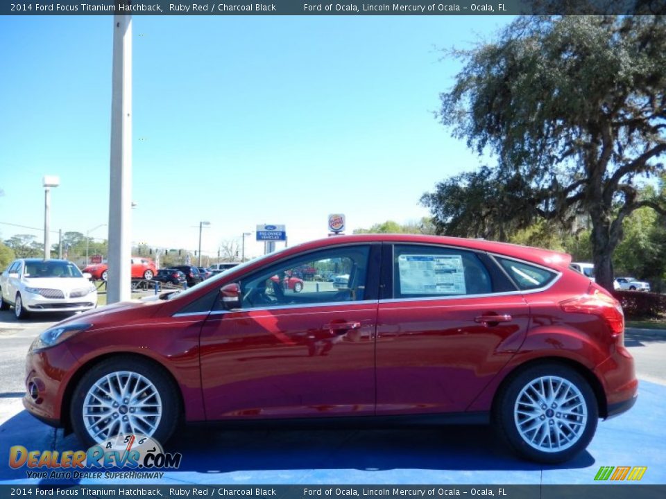 2014 Ford Focus Titanium Hatchback Ruby Red / Charcoal Black Photo #2