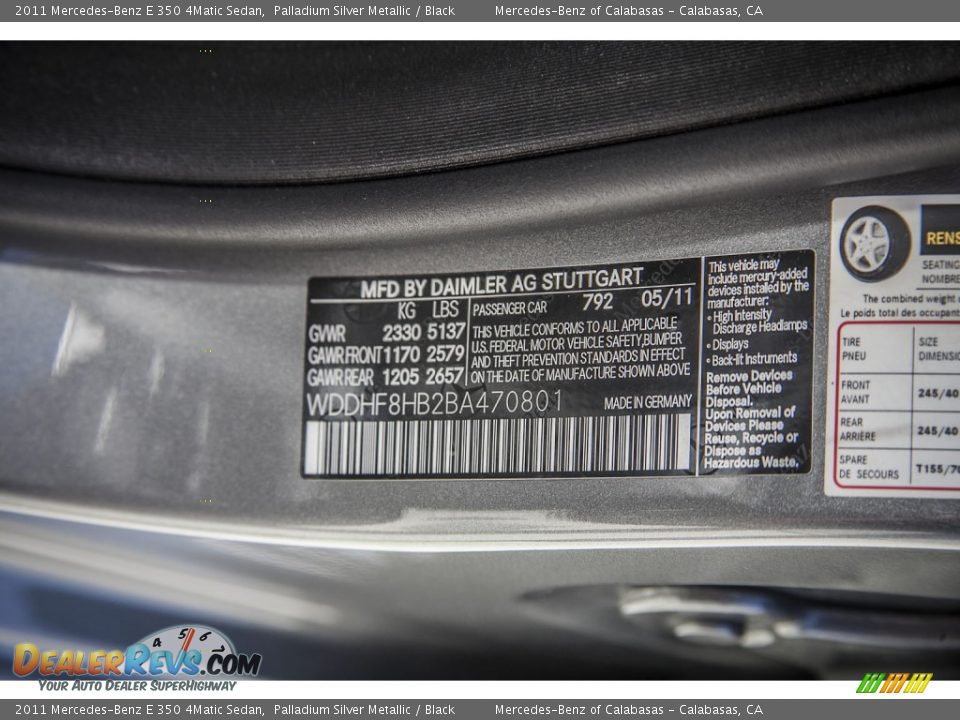 2011 Mercedes-Benz E 350 4Matic Sedan Palladium Silver Metallic / Black Photo #19