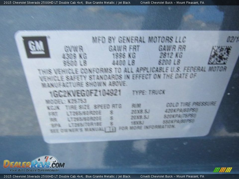 2015 Chevrolet Silverado 2500HD LT Double Cab 4x4 Blue Granite Metallic / Jet Black Photo #20