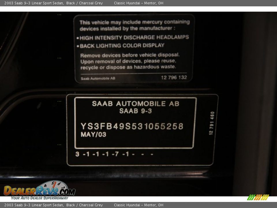 2003 Saab 9-3 Linear Sport Sedan Black / Charcoal Grey Photo #15