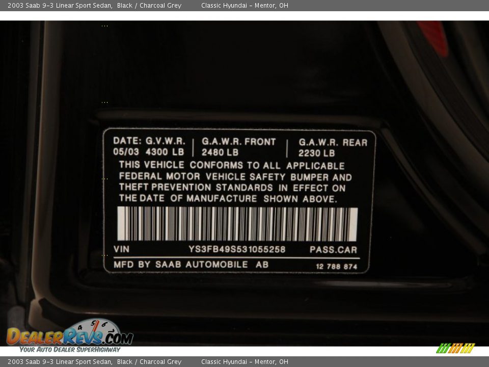 2003 Saab 9-3 Linear Sport Sedan Black / Charcoal Grey Photo #16