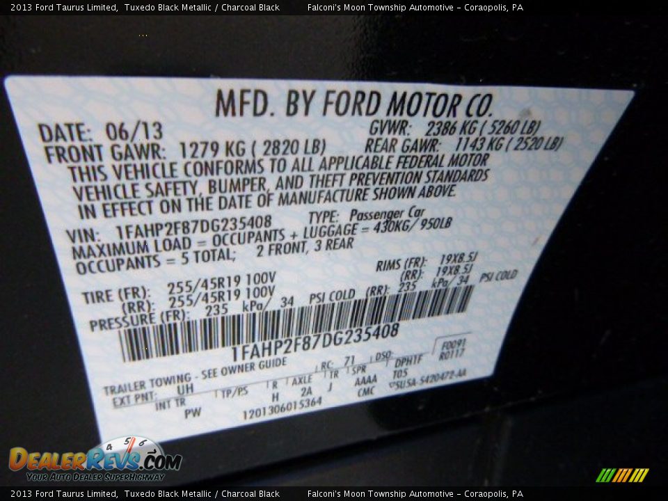 2013 Ford Taurus Limited Tuxedo Black Metallic / Charcoal Black Photo #23