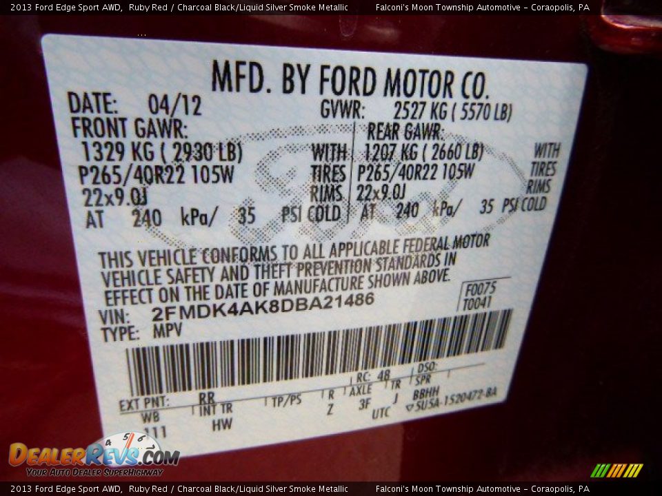2013 Ford Edge Sport AWD Ruby Red / Charcoal Black/Liquid Silver Smoke Metallic Photo #23
