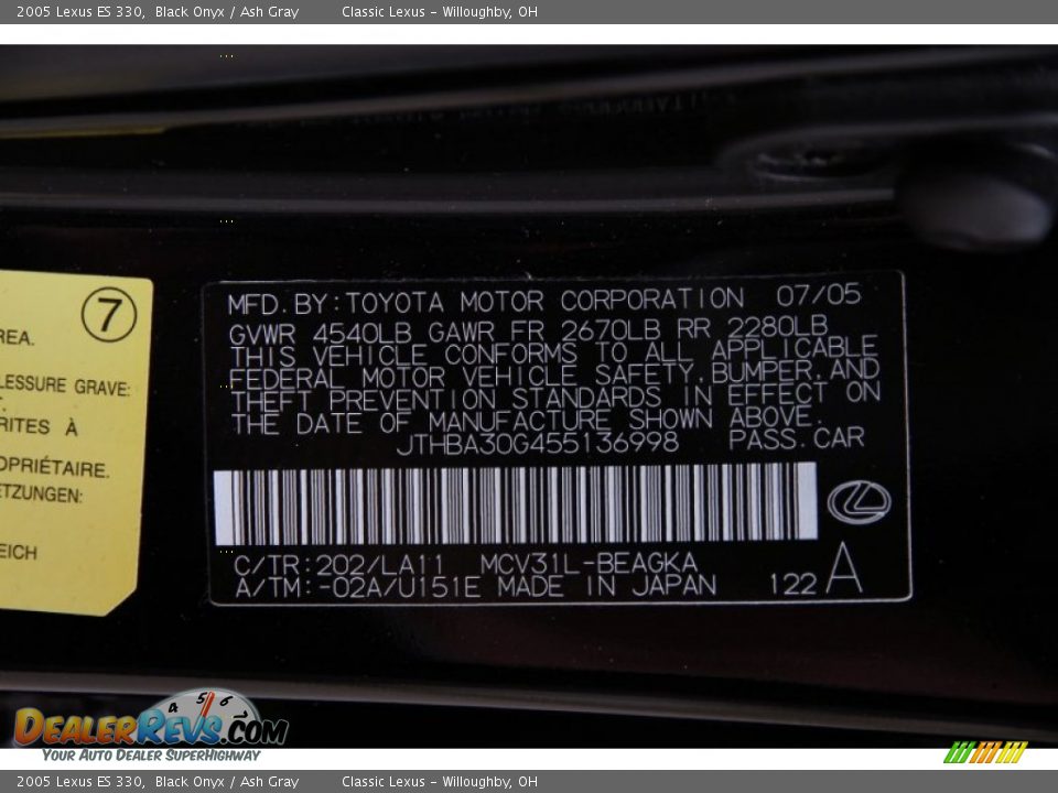 2005 Lexus ES 330 Black Onyx / Ash Gray Photo #23