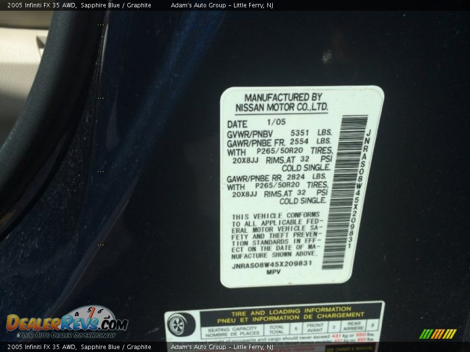 2005 Infiniti FX 35 AWD Sapphire Blue / Graphite Photo #32