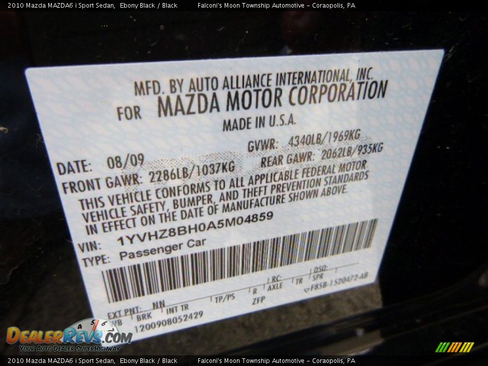 2010 Mazda MAZDA6 i Sport Sedan Ebony Black / Black Photo #24