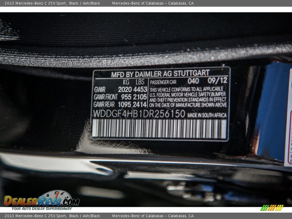 2013 Mercedes-Benz C 250 Sport Black / Ash/Black Photo #20