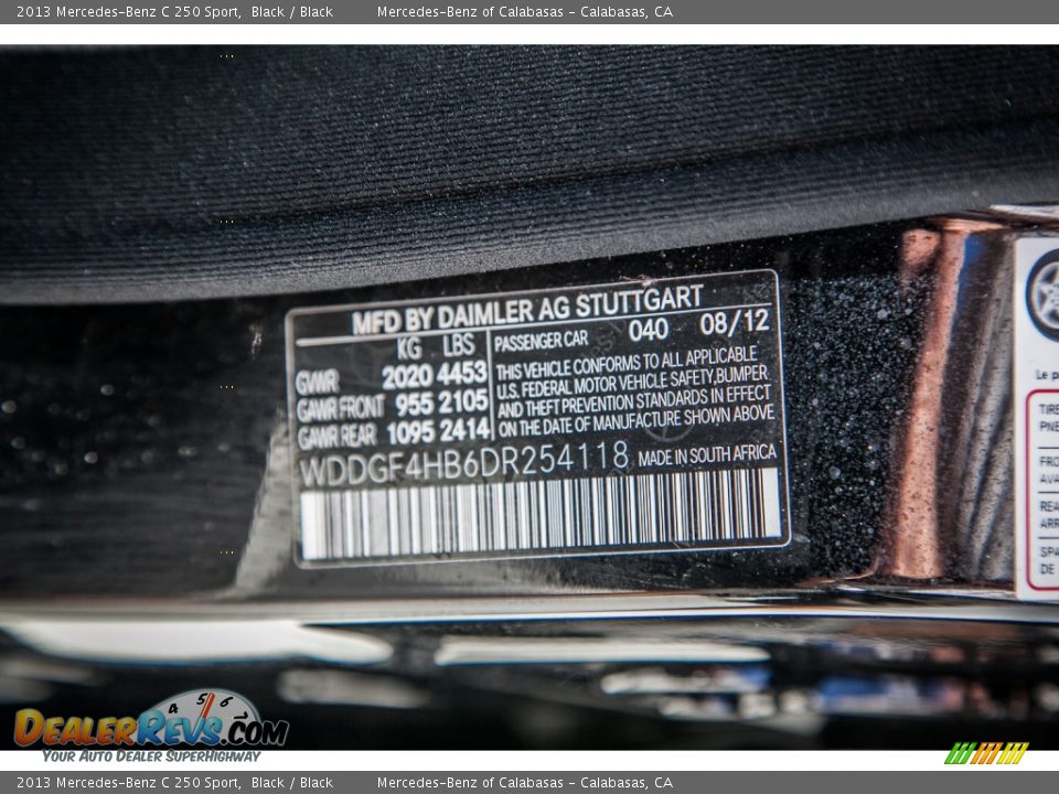 2013 Mercedes-Benz C 250 Sport Black / Black Photo #19