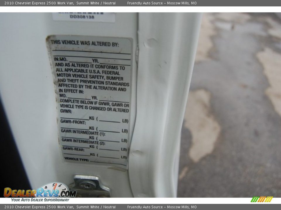 2010 Chevrolet Express 2500 Work Van Summit White / Neutral Photo #23