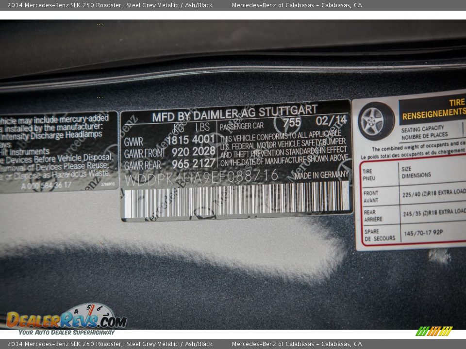 2014 Mercedes-Benz SLK 250 Roadster Steel Grey Metallic / Ash/Black Photo #7
