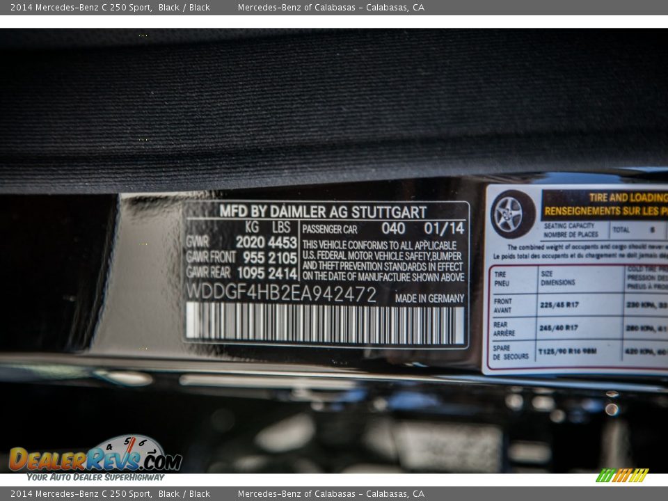 2014 Mercedes-Benz C 250 Sport Black / Black Photo #7