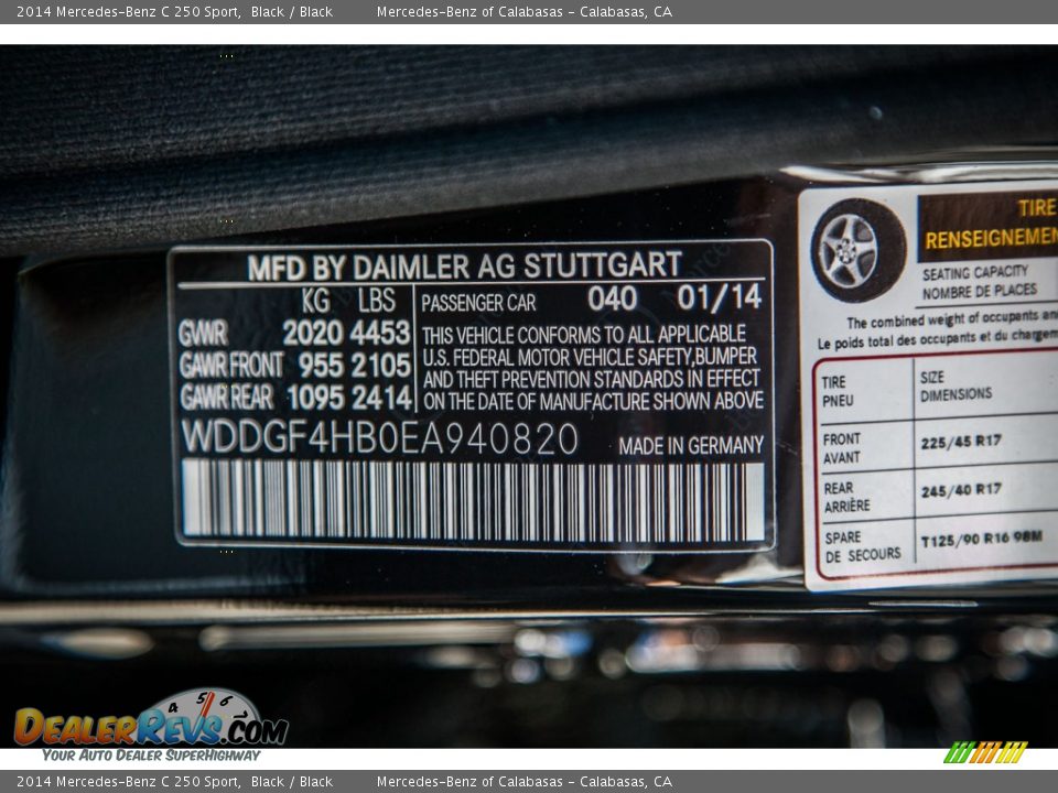 2014 Mercedes-Benz C 250 Sport Black / Black Photo #7