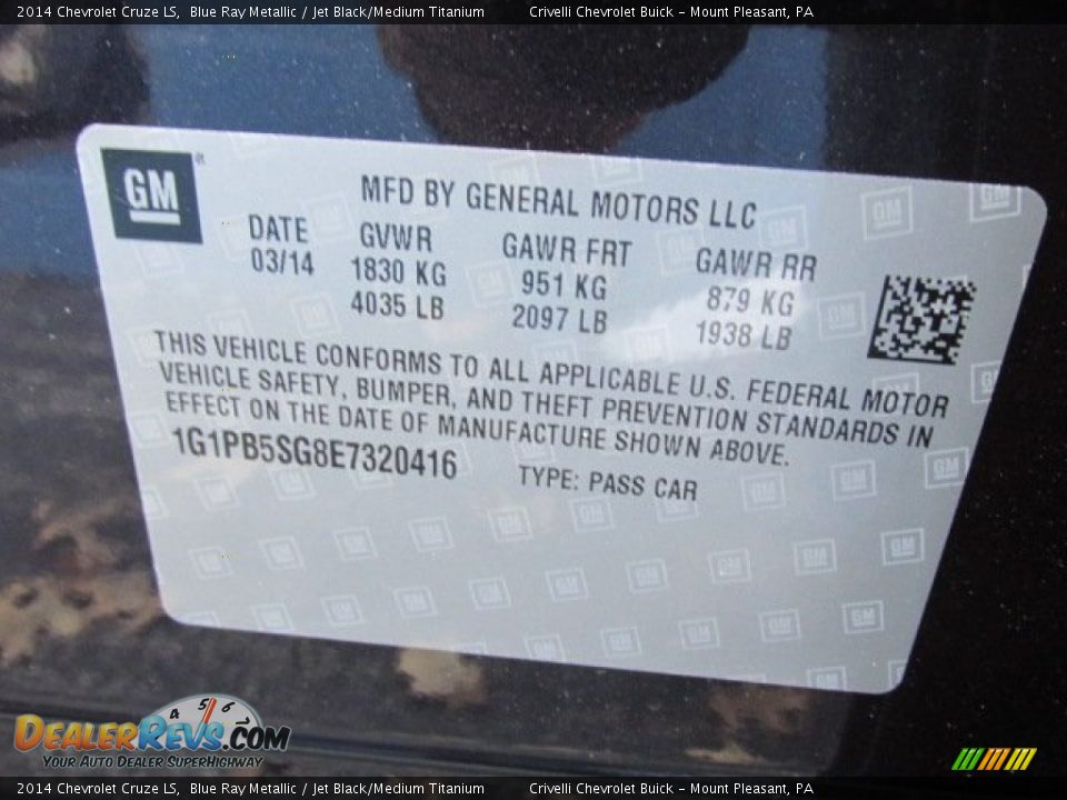 2014 Chevrolet Cruze LS Blue Ray Metallic / Jet Black/Medium Titanium Photo #15