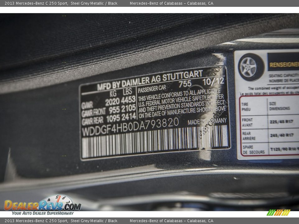 2013 Mercedes-Benz C 250 Sport Steel Grey Metallic / Black Photo #20