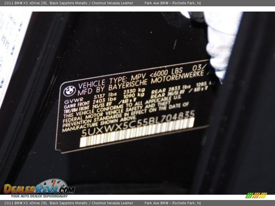 2011 BMW X3 xDrive 28i Black Sapphire Metallic / Chestnut Nevada Leather Photo #32