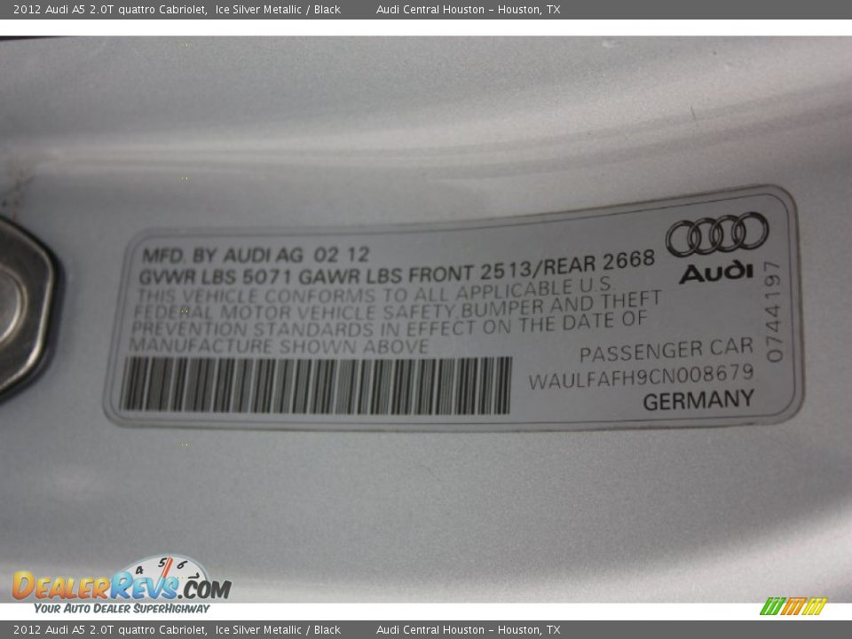 2012 Audi A5 2.0T quattro Cabriolet Ice Silver Metallic / Black Photo #26