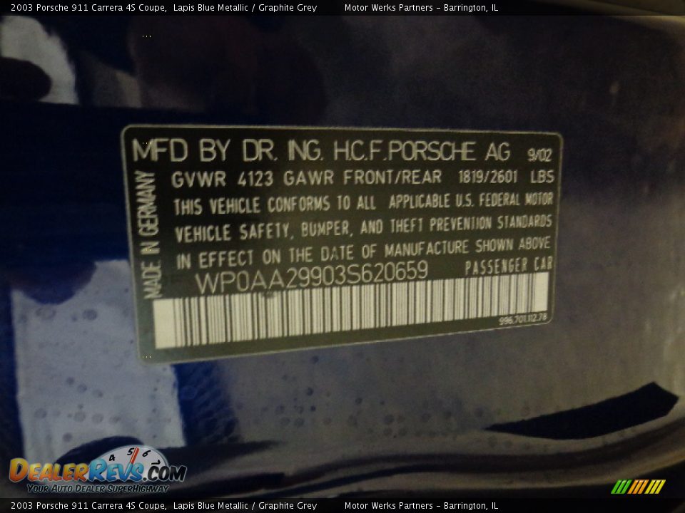 2003 Porsche 911 Carrera 4S Coupe Lapis Blue Metallic / Graphite Grey Photo #24