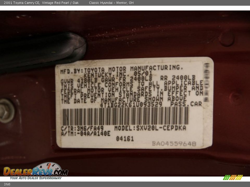 Toyota Color Code 3N6 Vintage Red Pearl